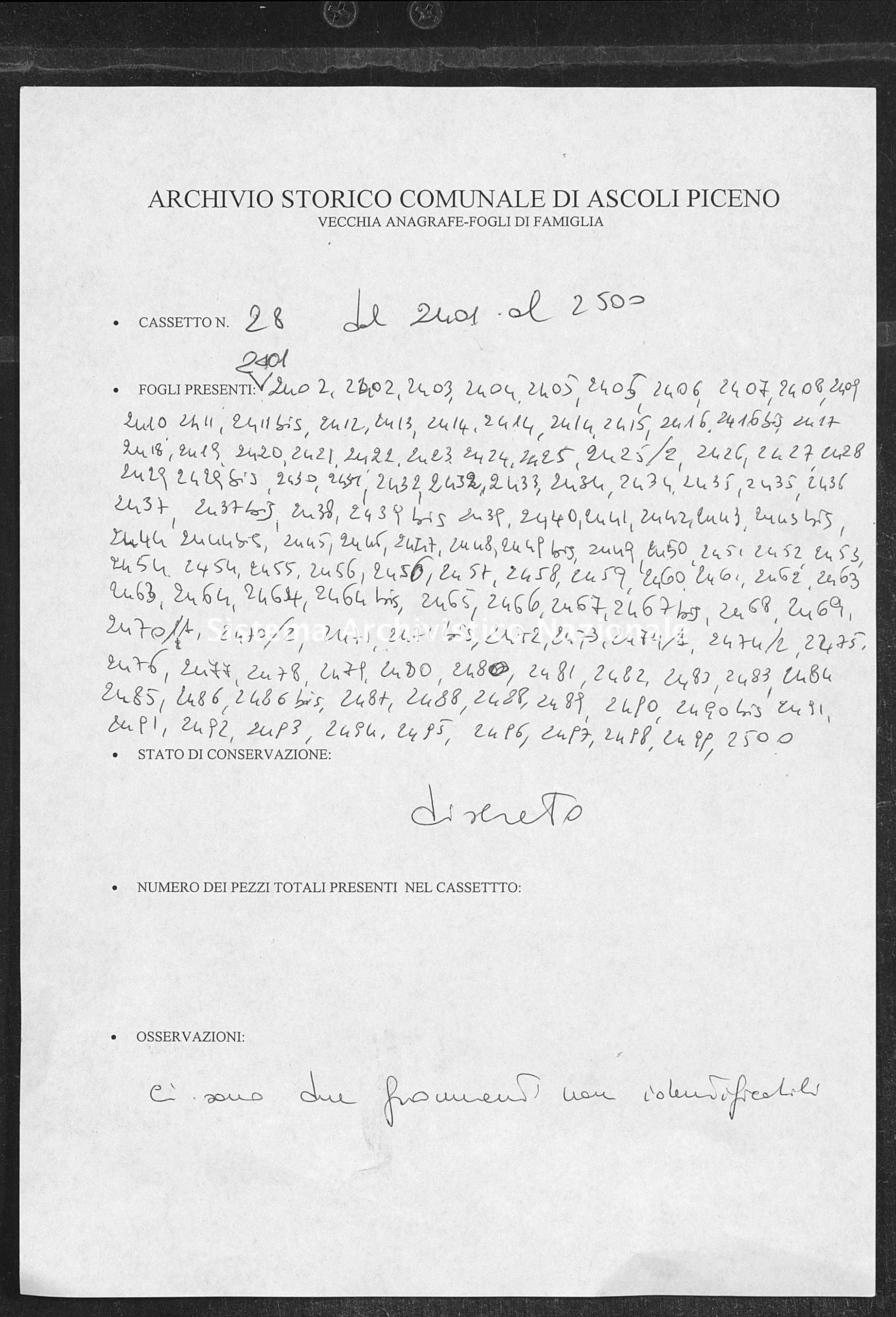 Archivio di stato di Ascoli Piceno - Stato civile italiano - Ascoli Piceno - Censimento - 1800-1880 - 28, fogli 2402-2500 -