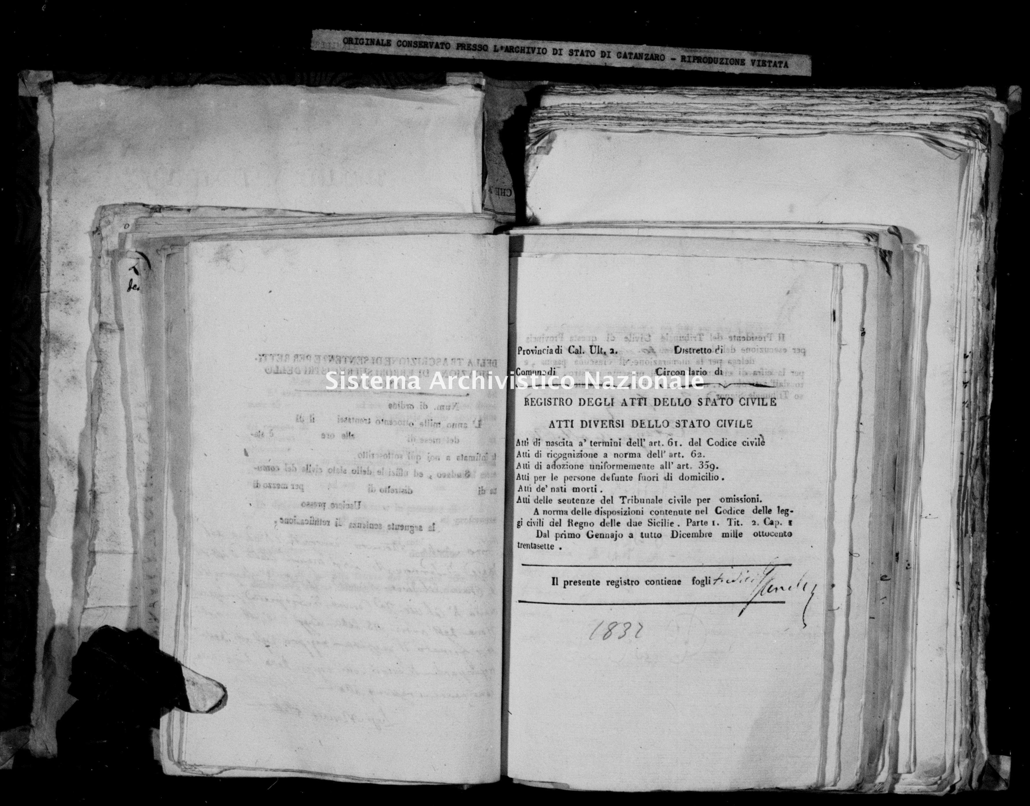 Archivio di stato di Catanzaro - Stato civile della restaurazione - Accaria - Diversi - 1837 -