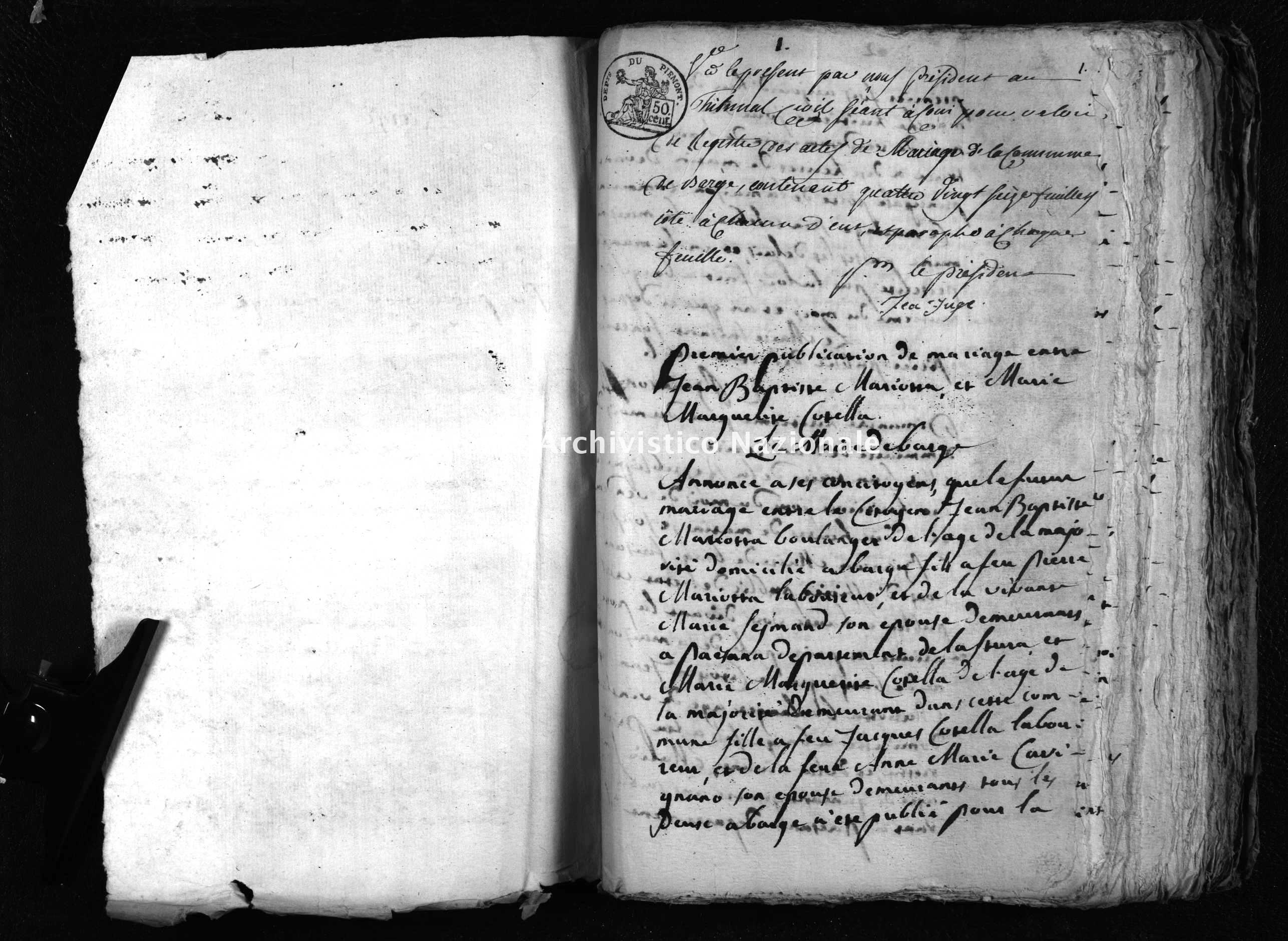 Archivio di stato di Cuneo - Stato civile napoleonico - Barge - Matrimoni, pubblicazioni - 1804-1805 - 58 -