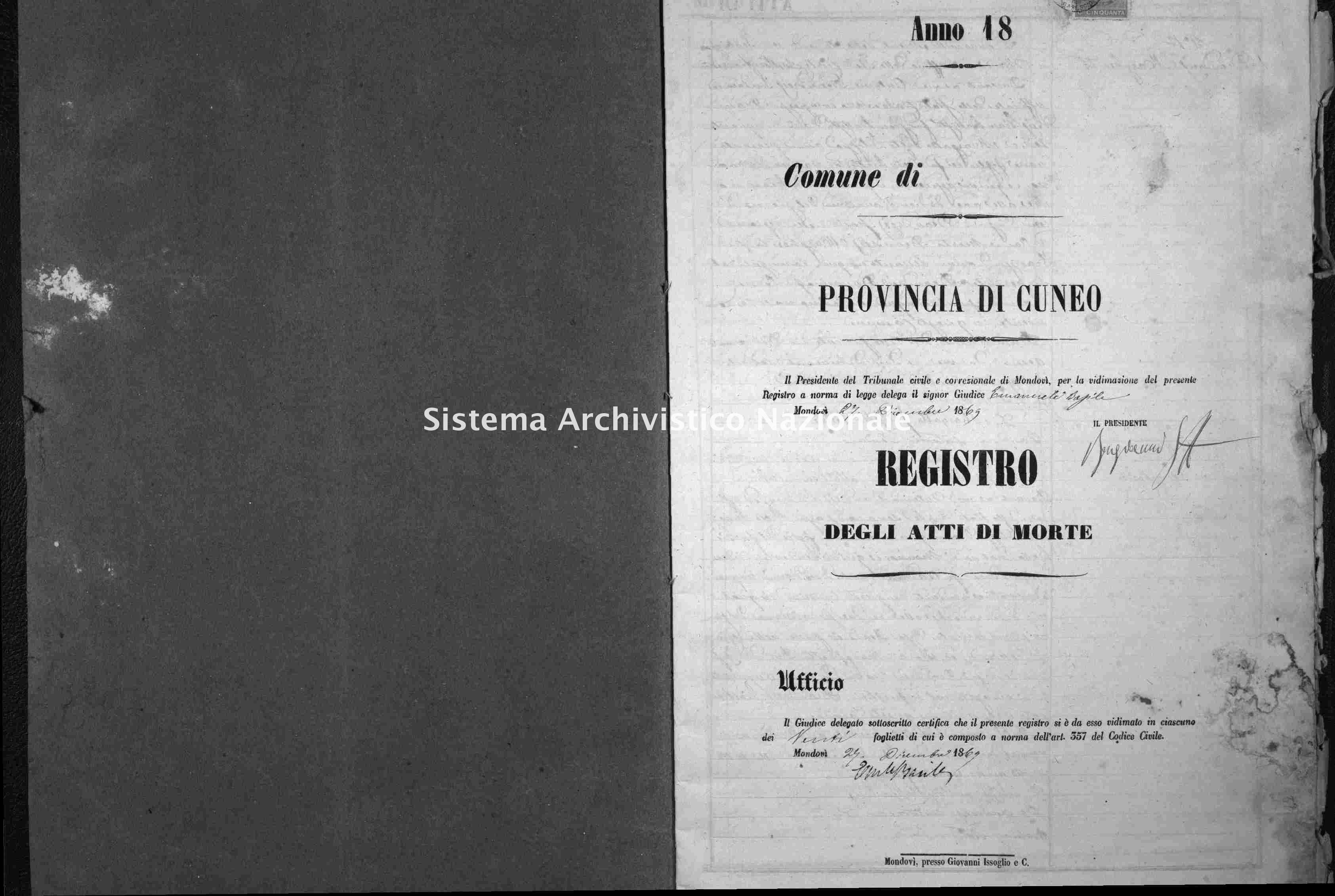 Archivio di stato di Cuneo - Stato civile italiano - Alto - Morti - 1870 -