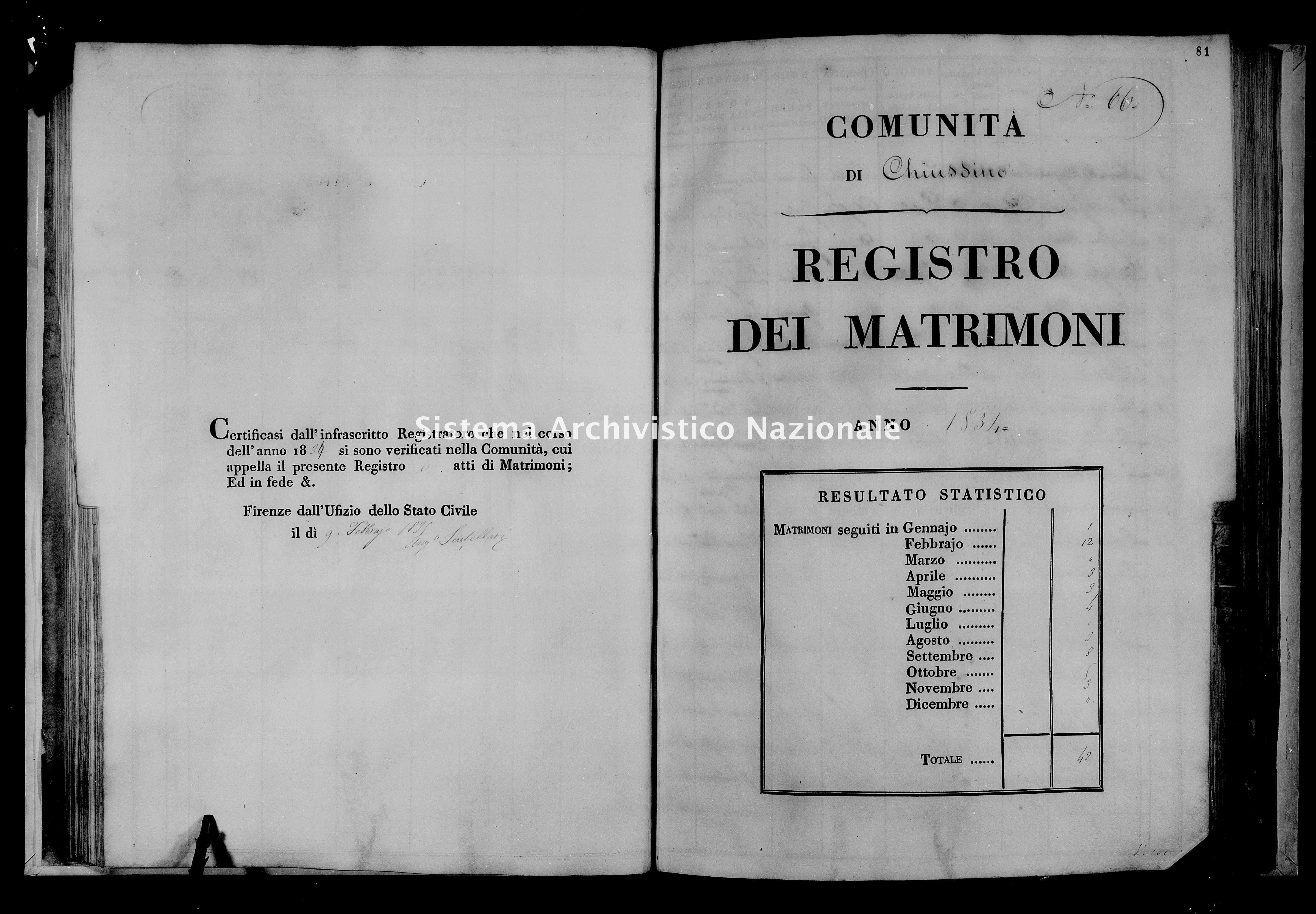 Archivio di stato di Firenze - Stato civile di Toscana (1808-1865) - Chiusdino - Matrimoni - 1834 - 101 -