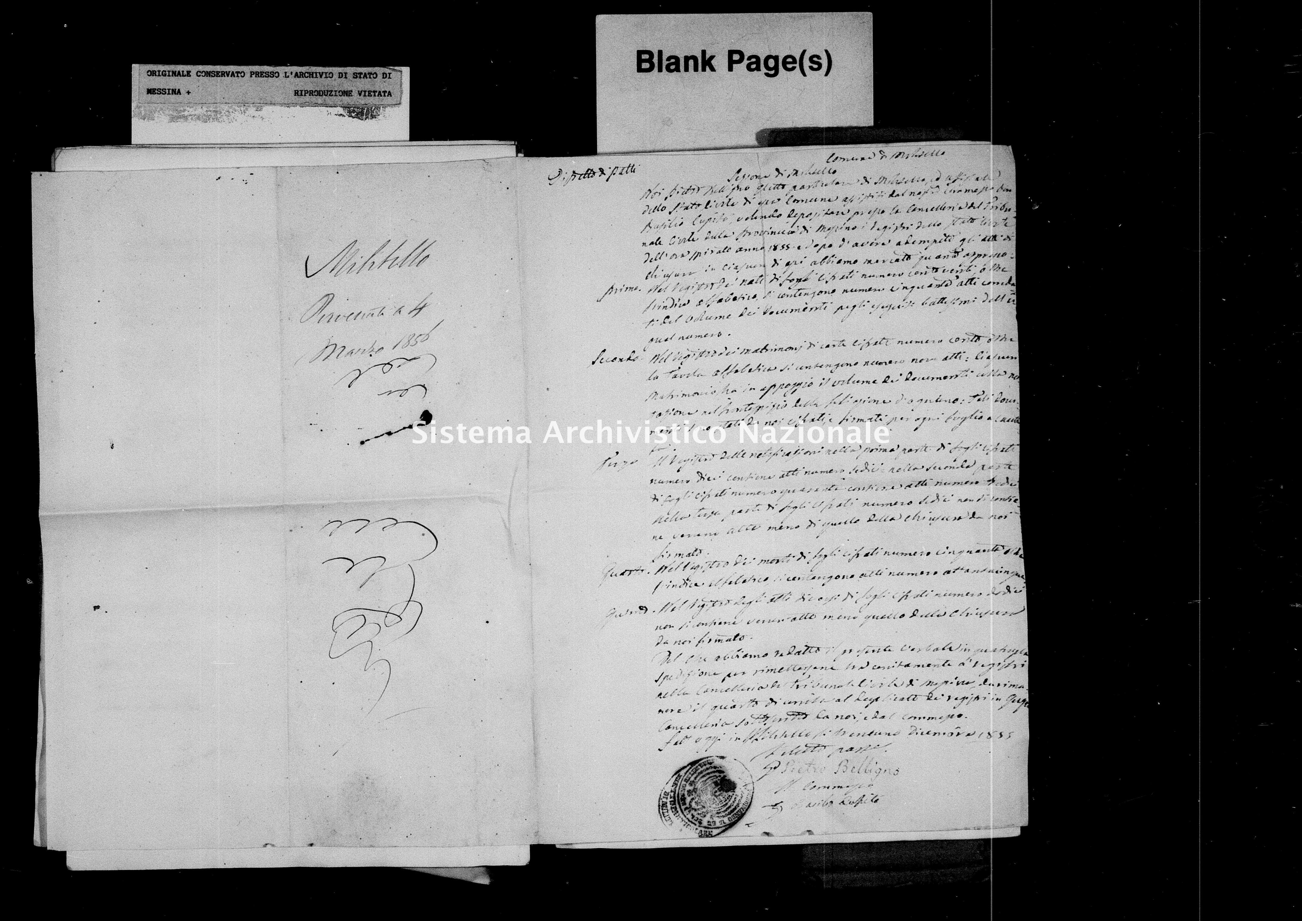 Archivio di stato di Messina - Stato civile della restaurazione - Militello - Inventario - 1856 - 744 -