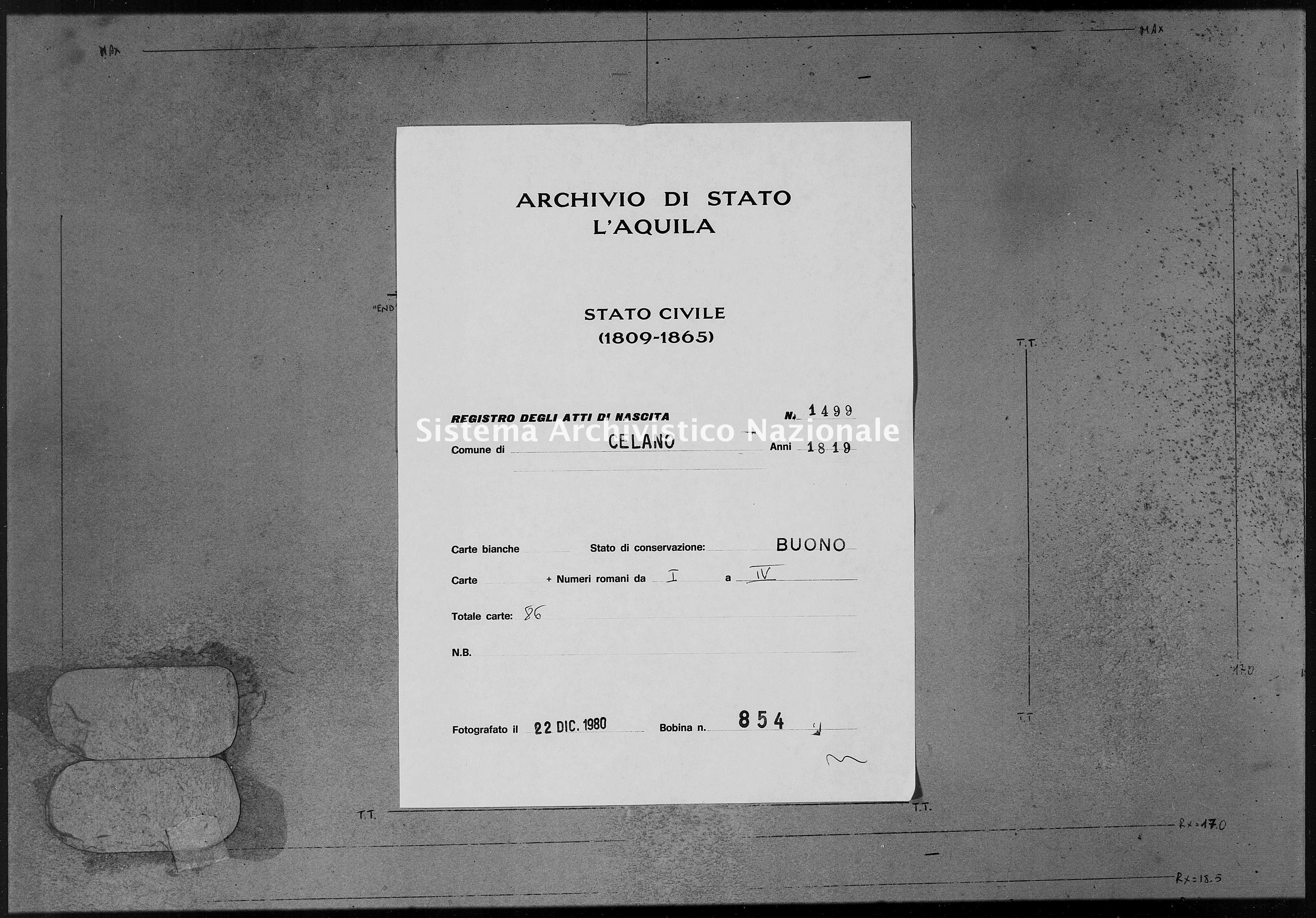 Archivio di stato di L'aquila - Stato civile della restaurazione - Celano - Nati - 1819 - 1499 -