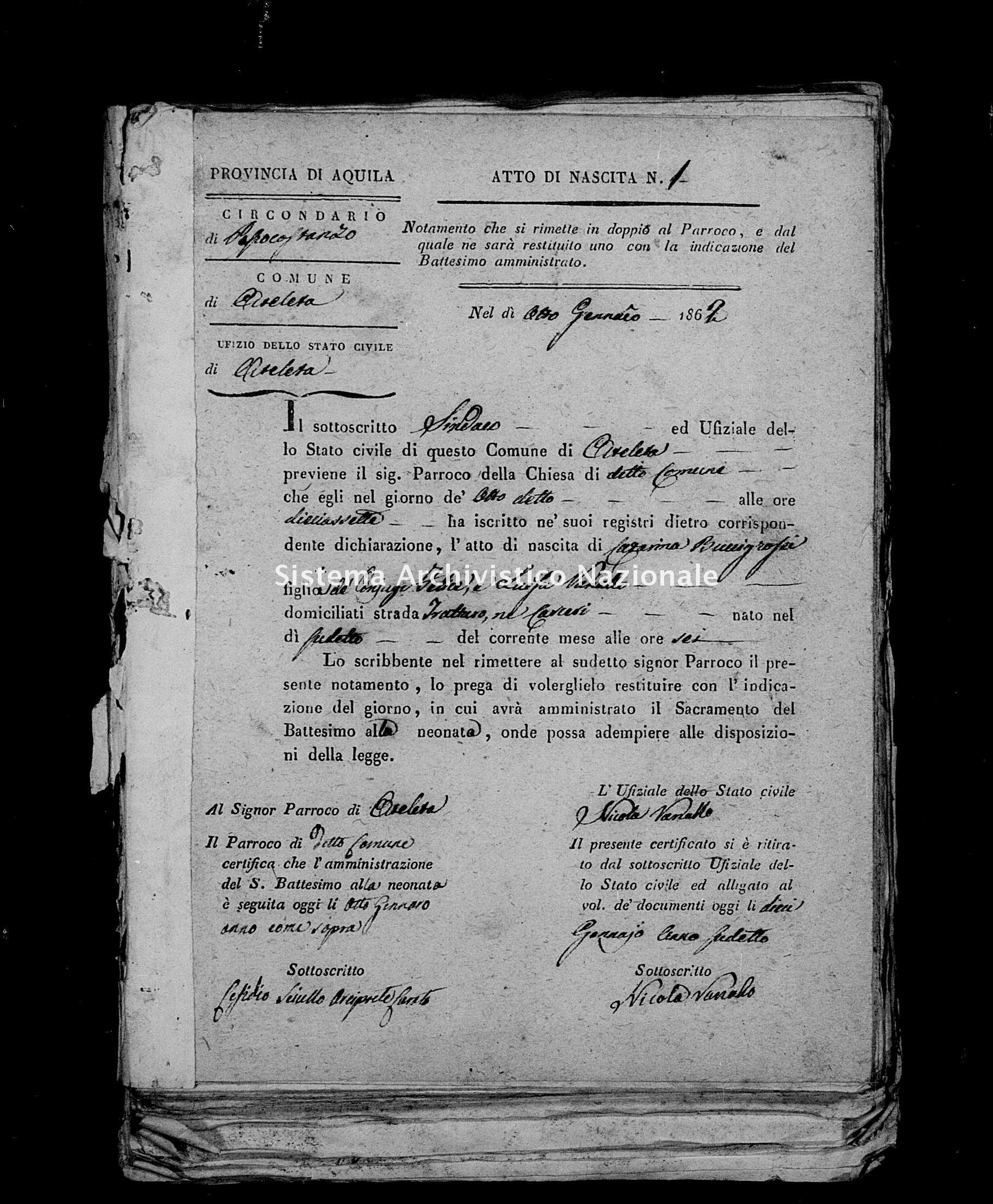 Archivio di stato di L'aquila - Stato civile italiano - Ateleta - Nati, battesimi - 1862 - 595 -