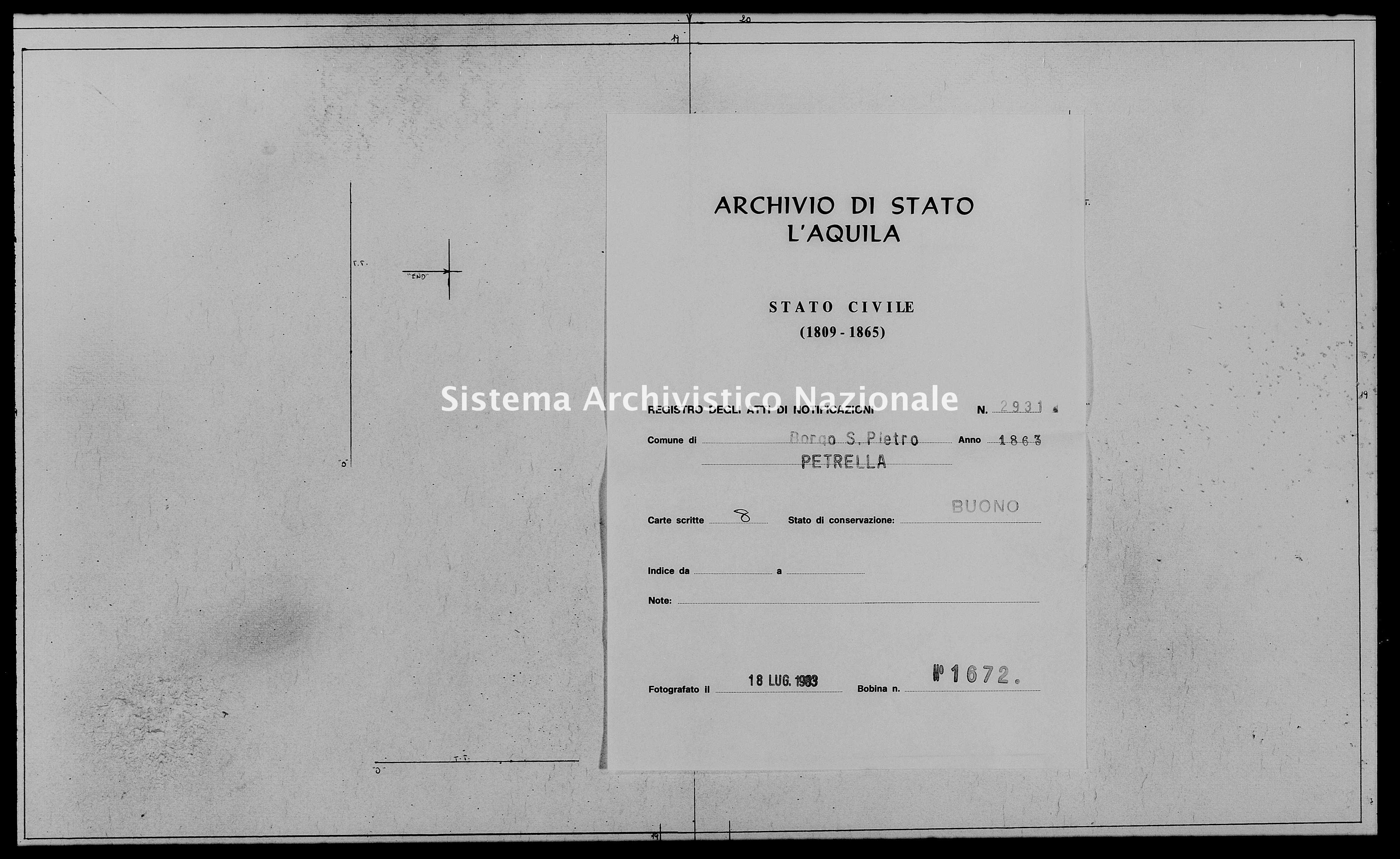 Archivio di stato di L'aquila - Stato civile italiano - Borgo San Pietro - Matrimoni, memorandum notificazioni ed opposizioni - 1863 - 2931 -