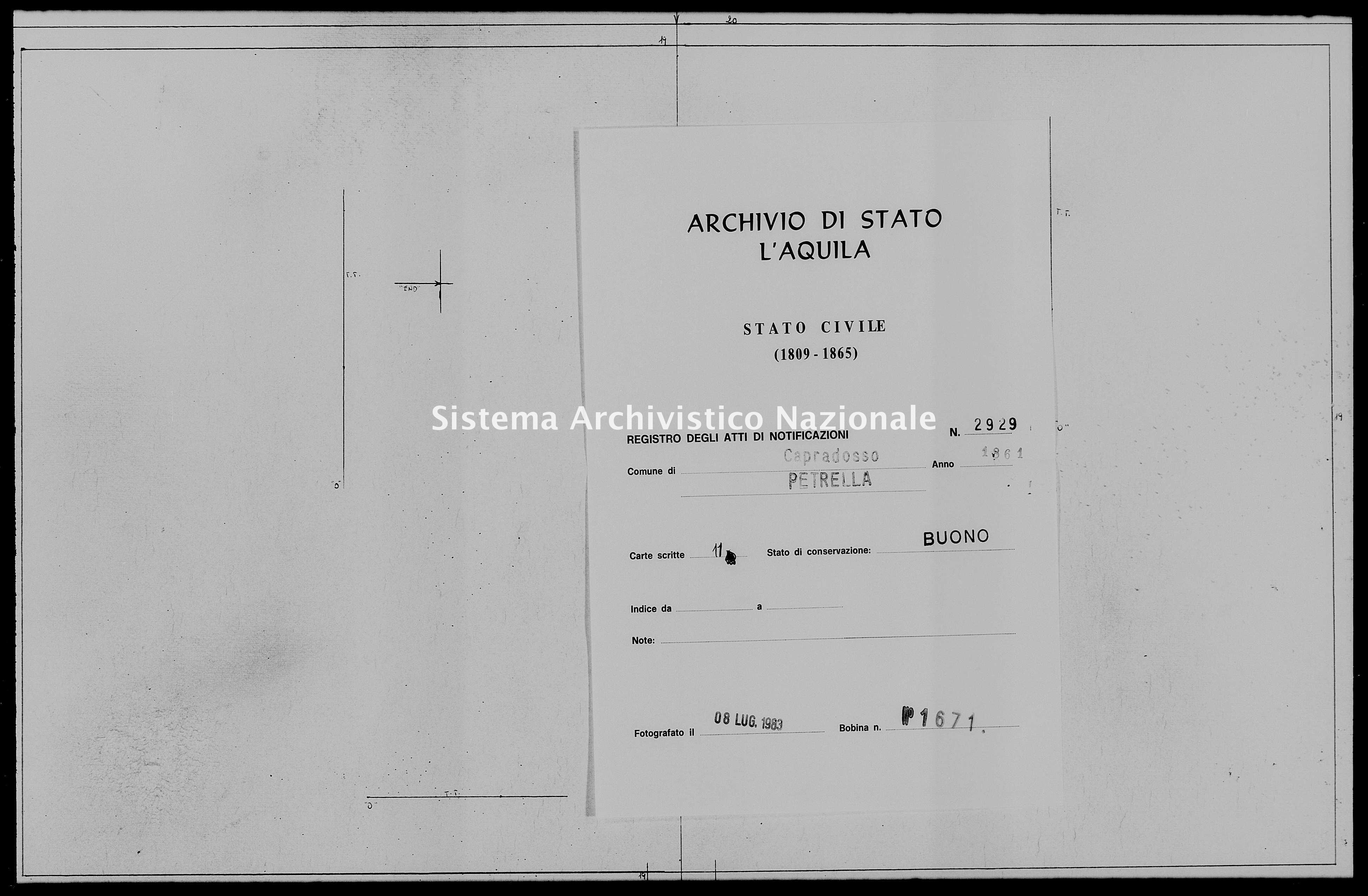 Archivio di stato di L'aquila - Stato civile italiano - Capradosso - Matrimoni, memorandum notificazioni ed opposizioni - 1861 - 2929 -