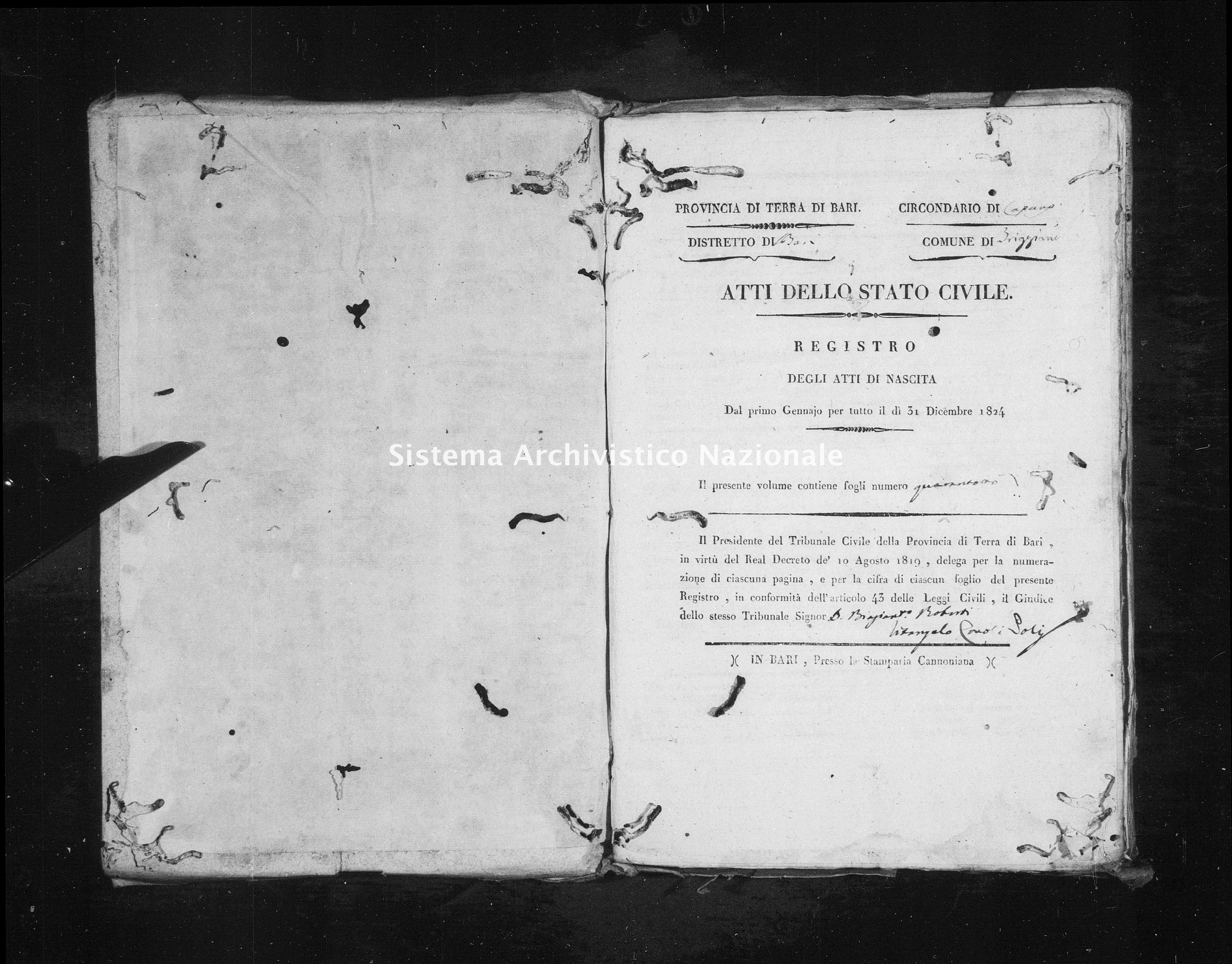 Archivio di stato di Bari - Stato civile della restaurazione - Triggiano - Nati - 1823 - Parte 2 -