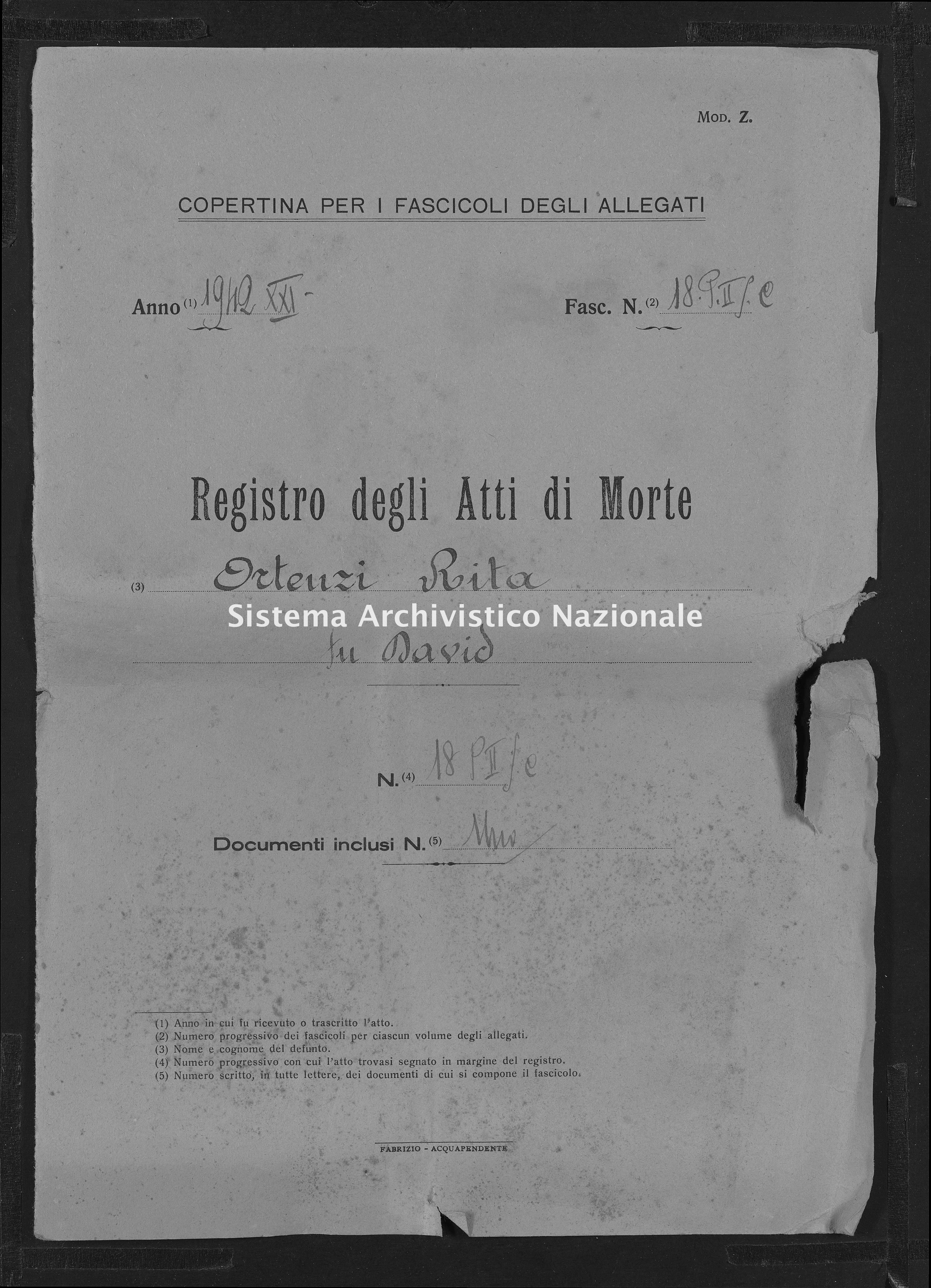 Archivio di stato di Viterbo - Stato civile italiano - Acquapendente - Morti, allegati - 1942 - 1250 -