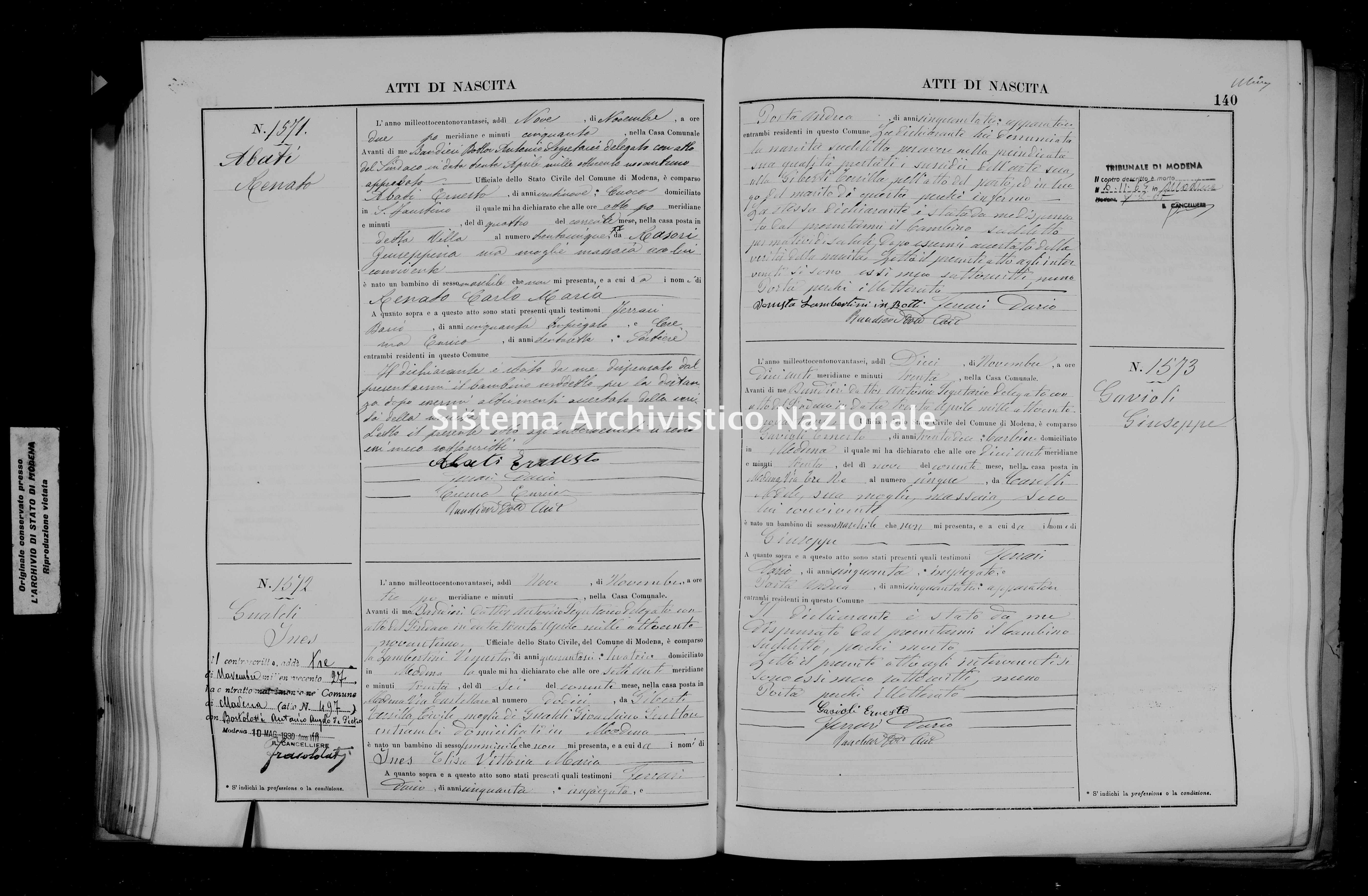 Archivio di stato di Modena - Stato civile italiano - Modena - Nati - 1896 - Parte 2 -