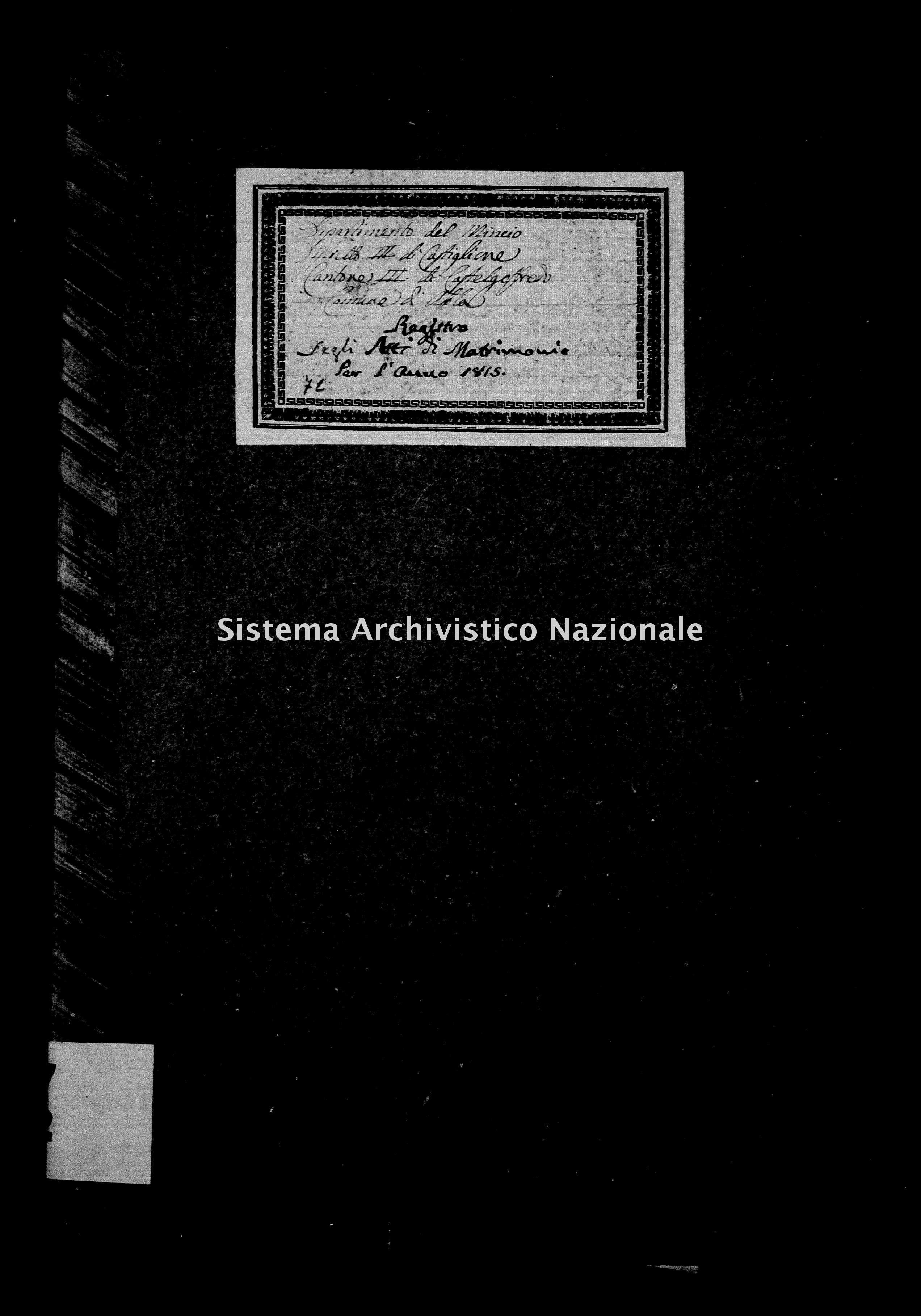 Archivio di stato di Mantova - Stato civile e anagrafe del Dipartimento del Mincio - Asola - Matrimoni - 1815 con indice - 72 -