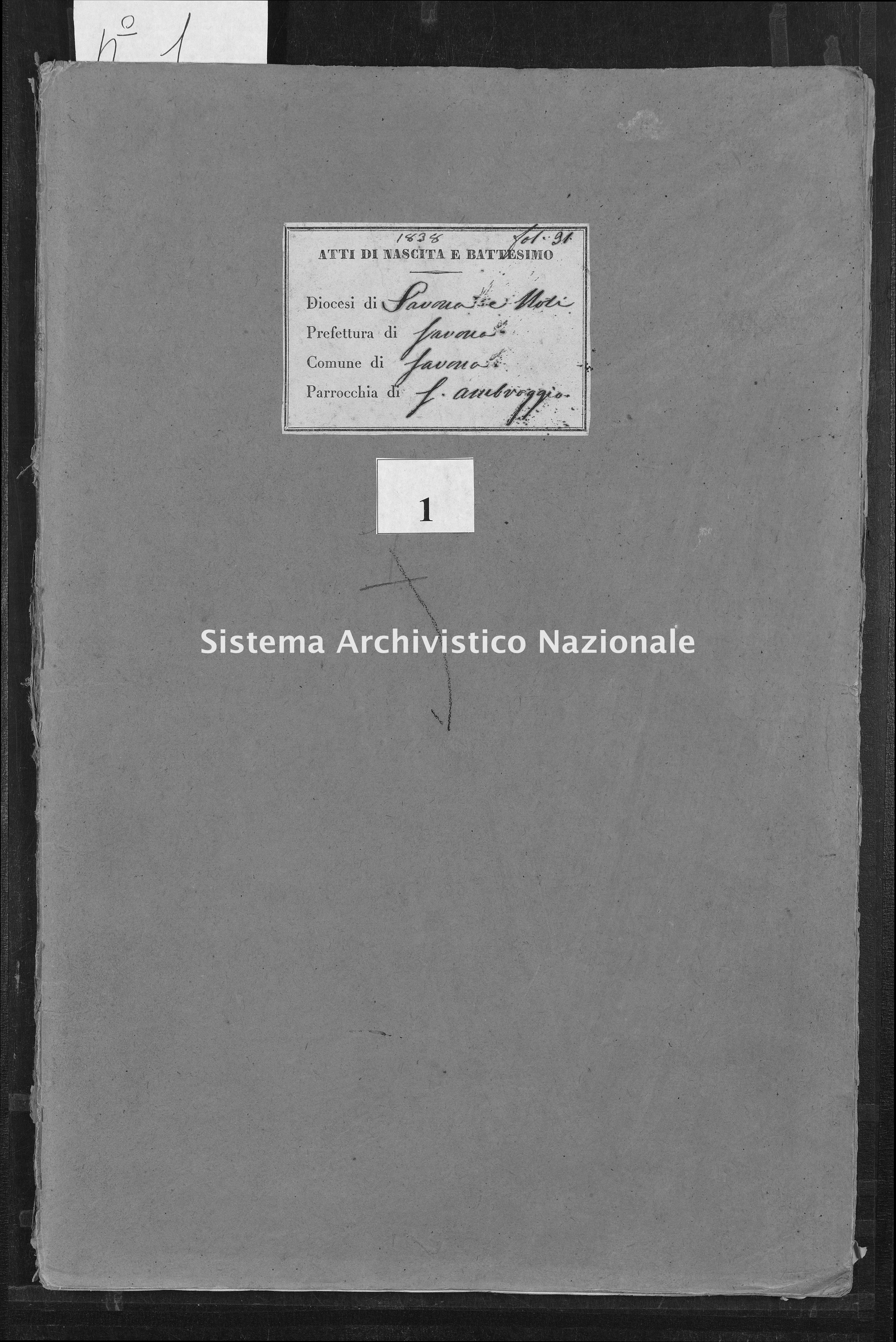 Archivio di stato di Savona - Tribunale di Savona - Legino-(Parrocchia-di-Sant'Ambrogio) - Nati - 1838 - 1 -